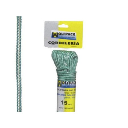 CUERDA TRENZADA POLIPROPILENO BLANCA / VERDE  (MADEJA 15 MT)
