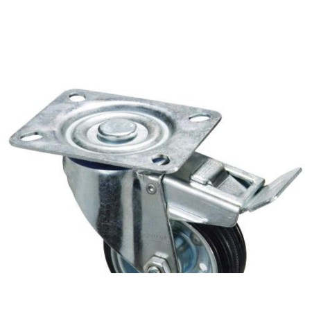 RUEDA INDUSTRIAL GOMA NEGRA PLACA CON FRENO   80MM