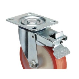 RUEDA INDUSTRIAL POLIURETANO PLACA CON FRENO   80MM