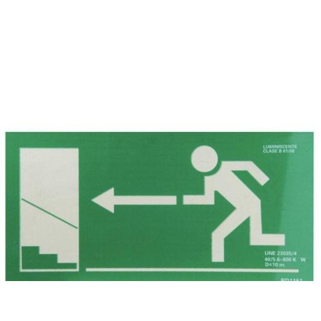 CARTEL SALIDA ESCALERA IZQUIERDA ARRIBA 21X30 CM. 