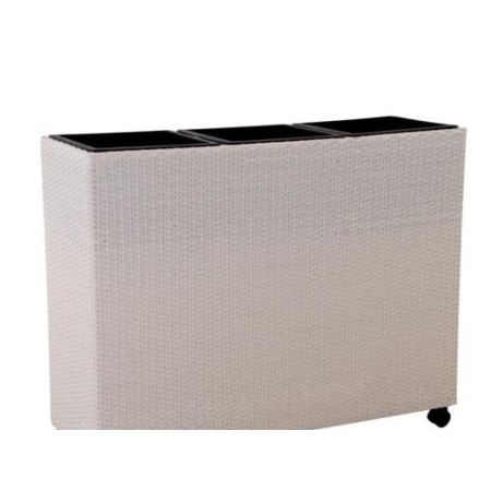 JARDINERA RATAN 3 PLANTAS 112X39X87 CM.  MARFIL CON RUEDAS