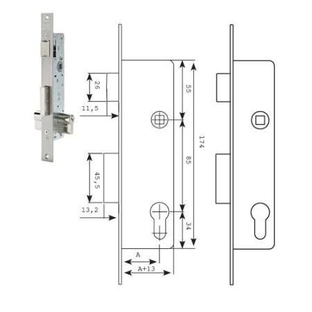 CERRADURA TESA 2210/28/AI    SIN GANCHO