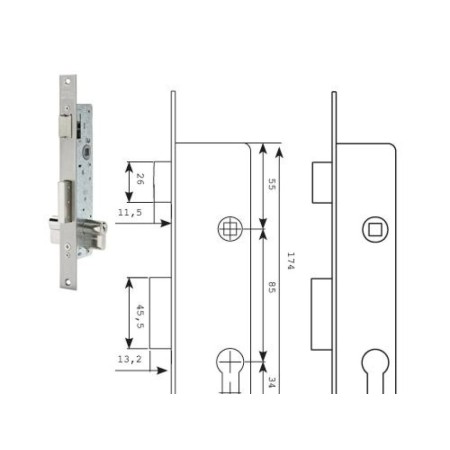 CERRADURA TESA 2210/38/SSI SIN CERRADERO SIN ESCUDO