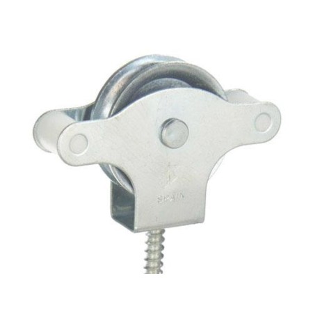 POLEA TENDEDERO WOLFPACK ZINCADO 40 MM.  ROLDANA PLÁSTICO CON TIRAFONDO