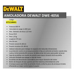 AMOLADORA DEWALT 800 W.      DWE 4056 QS