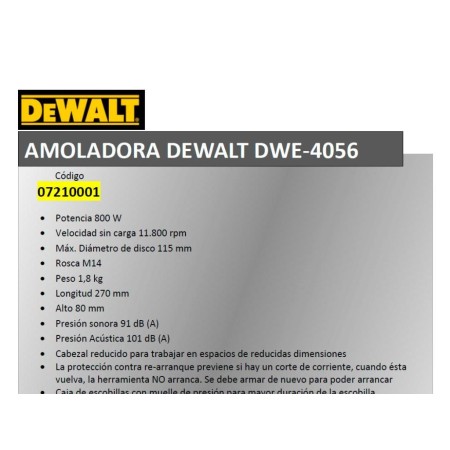 AMOLADORA DEWALT 800 W.      DWE 4056 QS