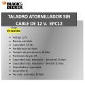TALADRO ATORNILLADOR BLACK&DECKER 12,0 V.  EPC12 CA - QS