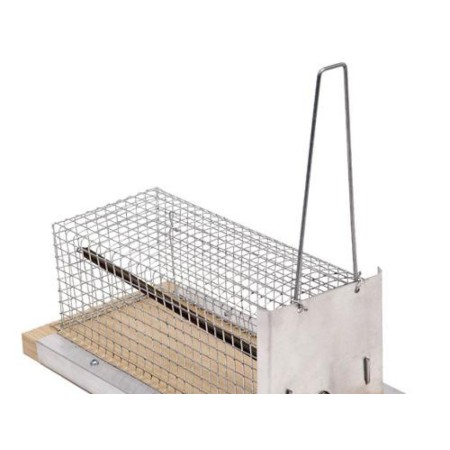 TRAMPA RATAS JAULA METAL CON BASE MADERA 21CM