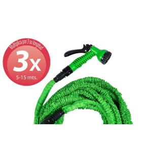 MANGUERA EXTENSIBLE RIEGO  5 A 15 METROS CON  PISTOLA DE 7 POSICIONES