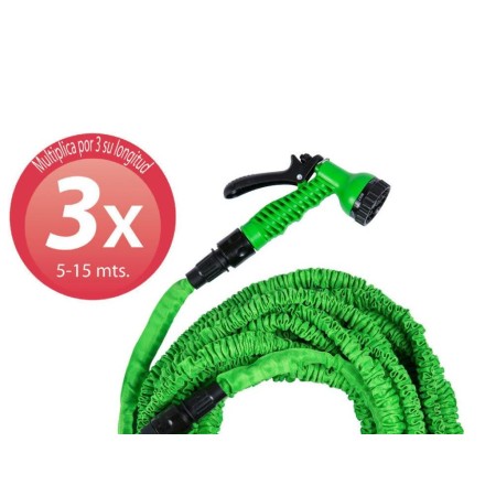MANGUERA EXTENSIBLE RIEGO  5 A 15 METROS CON  PISTOLA DE 7 POSICIONES