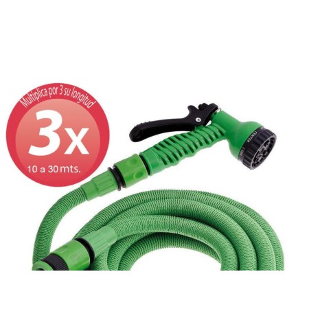 MANGUERA EXTENSIBLE RIEGO COMPACTO 10 A 30 METROS CON PISTOLA 7 POSICIONES