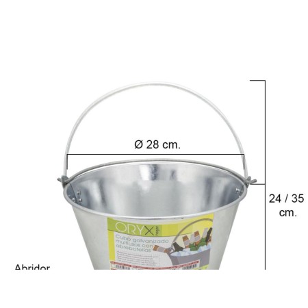 CUBO GALVANIZADO  28 X 21. 5 CM.  10 LITROS CON ABREBOTELLAS
