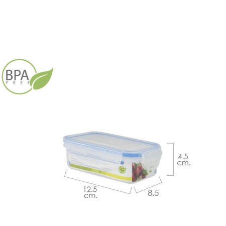 RECIPIENTE HERMETICO PLASTICO RECTANGULAR 240 ML.  12. 5X8. 5X4. 5  (ALT. ) CM. 