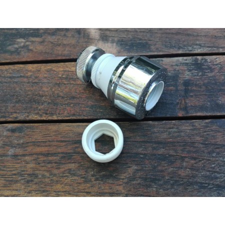 ATOMIZADOR  ECONOMIZADOR CON ROTULA CON ADAPTADOR MACHO / HEMBRA CROMADO Y BLANCO