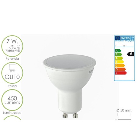 BOMBILLA LED DICROICA GU10 7 W  -  50 W REGULABLE 450 LUMENES LUZ CALIDA