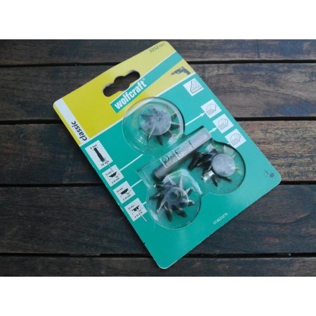 WOLFCRAFT  JUEGO 3 FRESAS UNIVERSALES + VASTAGO
