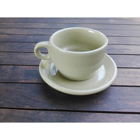 RETRO CONJUNTO TAZA TE-CALDO + PLATO OCRE 135 MM