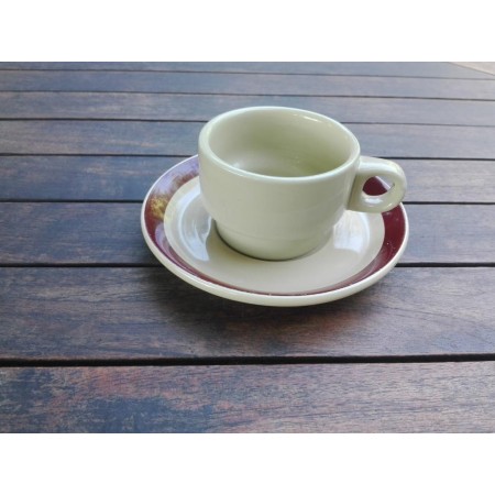 RETRO CONJUNTO TAZA CAFE + PLATO BANDA MARRON 120 MM