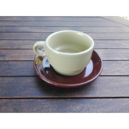 RETRO CONJUNTO TAZA CAFE + PLATO MARRON 120 MM