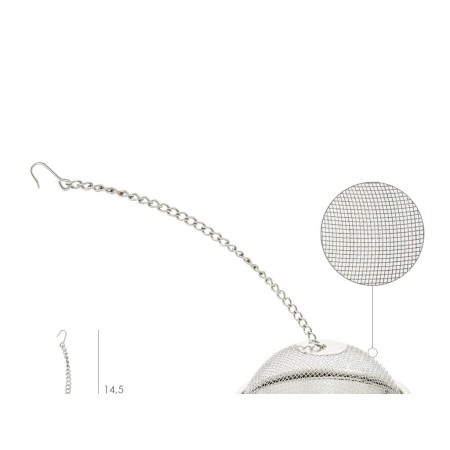 BOLA MALLA PARA ESPECIAS / TE  / LEGUMBRES ACERO INOXIDABLE Ø 9 CM. CON CADENA