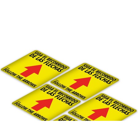 ROTULACION SUELO SIGA LAS FLECHAS. PEGATINAS SEÑALIZACION. 5 UNIDADES CUADRADAS, 32 X 32 CM.