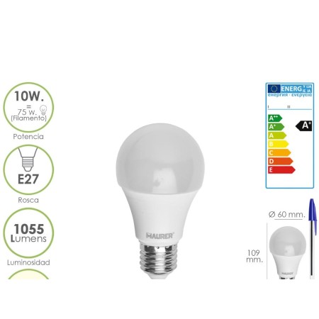 BOMBILLA LED STANDAR ROSCA E27 (GORDA) 10 WATT. EQUIVALENTE A 75 WATT. 1055 LUMENES. LUZ BLANCA (4.000º K) A+