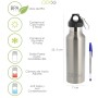 BOTELLA TERMICA / TERMO ACERO INOXIDABLE ANTIGOTAS 500 ML. CIERRE 100% HERMETICO, CON MOSQUETON.