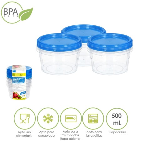 JUEGO RECIPIENTES PLASTICO REDONDOS 500 ML. (PACK 3 PIEZAS)