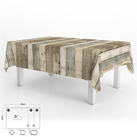 MANTEL HULE RECTANGULAR TABLONES MADERA IMPERMEABLE ANTIMANCHAS PVC 140 X 250 CM.  RECORTABLE USO INTERIOR Y EXTERI