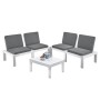 CONJUNTO DE JARDIN RESINA MOLOK BLANCO CON COJINES ANTRACITA