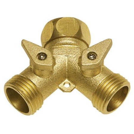 ADAPTADOR MANGUERA LATON 2 TOMAS MACHO 3/4, DUPLICADOR GRIFO, ADAPTADOR 2 VIAS, ENTRADA 3/4 HEMBRA
