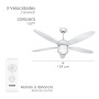 VENTILADOR TECHO Ø 124 CM. 70 WATT. CON LUZ Y MANDO A DISTANCIA 5 ASPAS Y 3 VELOCIDADES. CON TEMPORIZADOR