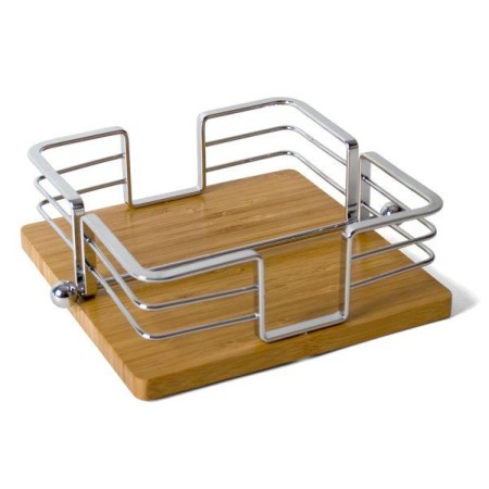 SERVILLETERO METAL CON BASE MADERA 19X19 CMS