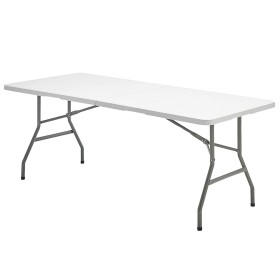 MESA PLEGABLE RECTANGULAR MULTIFUNCIONAL, PORTATIL, RESISTENTE,MULTIUSOS 244X76X74 CM. COLOR BLANCO