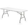 MESA PLEGABLE RECTANGULAR MULTIFUNCIONAL, PORTATIL, RESISTENTE,MULTIUSOS 244X76X74 CM. COLOR BLANCO