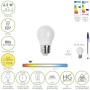 BOMBILLA LED ESFERA ROSCA E27. 6.5 WATT. EQUIVALE A 50 WATT. 806 LUMENES. LUZ CALIDA 3000º K.