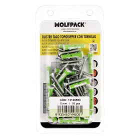 BLISTER TACOS TOPGRIPPER BIMATERIAL CON TORNILLOS Ø 5 MM. 50 PIEZAS TACO ANCLAJE UNIVERSAL, TACO HORMIGON, TACO PLA