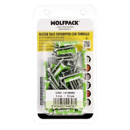 BLISTER TACOS TOPGRIPPER BIMATERIAL CON TORNILLOS Ø 5 MM. 50 PIEZAS TACO ANCLAJE UNIVERSAL, TACO HORMIGON, TACO PLA