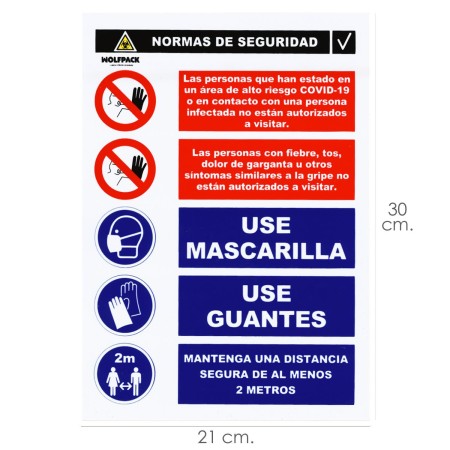 CARTEL COMBINADO AVISO NORMAS SEGURIDAD 30X21CM.