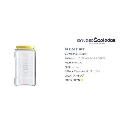 BIDON MEDIANO 3100 ML TRANSPARENTE TAPA AMARILLA