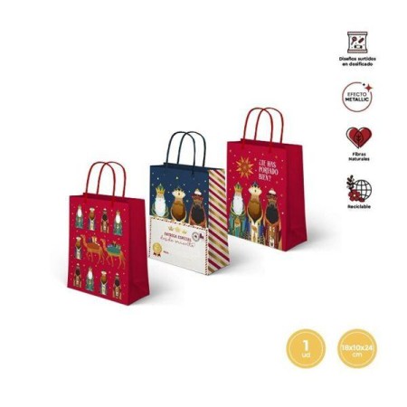 BOLSA PAPEL REGALO REYES MAGOS SURTIDO 18X10X24CMS