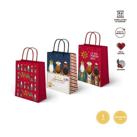 BOLSA PAPEL REGALO REYES MAGOS 26X10X32 CMS