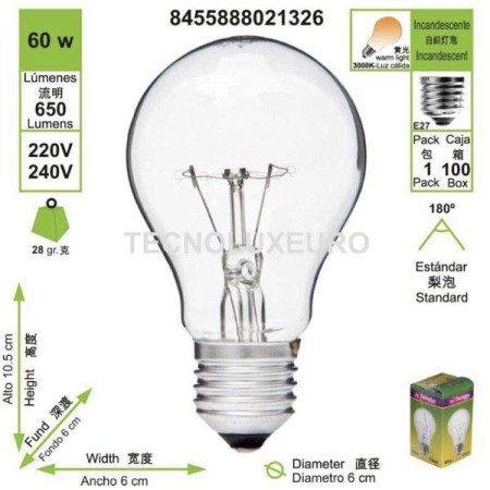 LAMPARA INCANDESCENCIA BOMBILLA  60W ESTANDAR E27