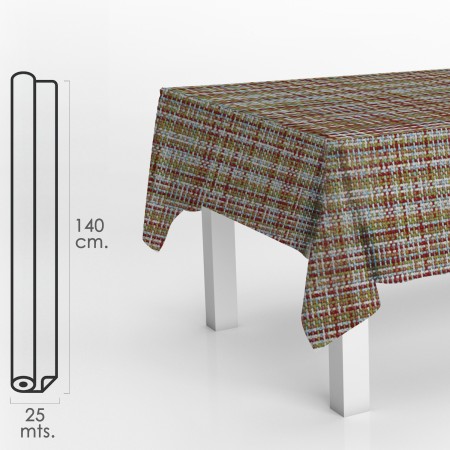 MANTEL HULE ROLLO MODELO TEXTIL IMPERMEABLE ANTIMANCHAS PVC 140 CM. X 25 METROS. ROLLO RECORTABLE. INTERIOR Y EXTER