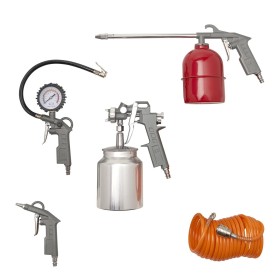 KIT ACCESORIOS AIRE COMPRIMIDO 5 PIEZAS CON CLICK RAPIDO. PISTOLAS DE PINTAR, SOPLAR, PETROLEAR, LAVAR Y MANGUERA