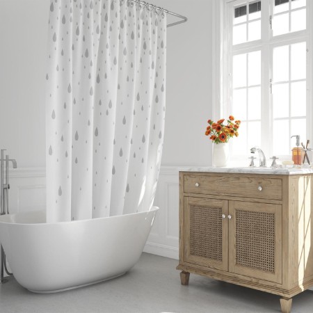 CORTINA DUCHA GOTAS GRIS 180X200 CM. IMPERMEABLE