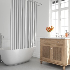 CORTINA DUCHA RAYAS BLANCAS 180X200 CM. IMPERMEABLE