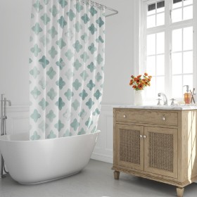 CORTINA DUCHA GEOMETRICA AZUL 180X200 CM. IMPERMEABLE