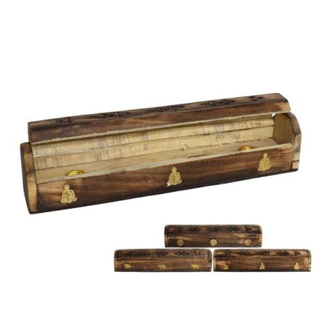 CAJA PORTAINCIESOS DE MADERA TAMAÑO MEDIUM 30,5X5,5X5,8 CMS CON REMATES DORADOS