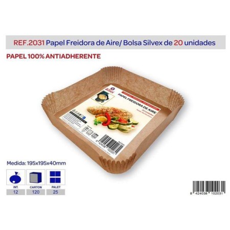 PAPEL FREIDORA DE AIRE 195X195X40 ANTIADHERENTE SILICONADO PAQUETE 20 UNIDADES